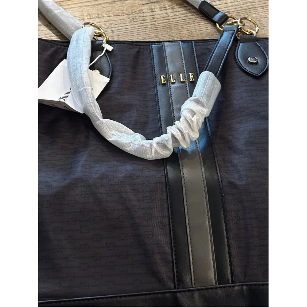 ELLE Luggage Eleganza 32LWeekender Tote Bag Black Travel Gray Stripe travel